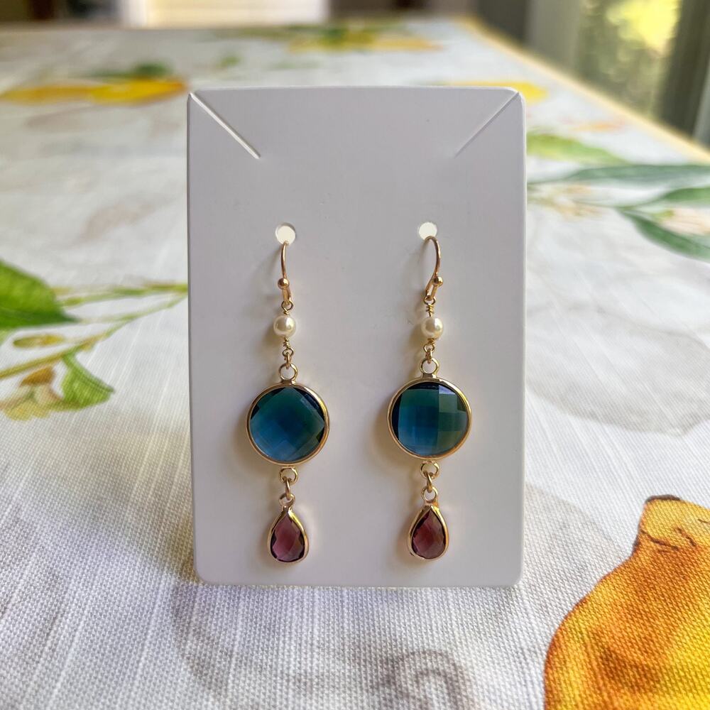 Blue Topaz Earrings, Garnet Pearl Romantic London Blue Topaz Vintage Style
